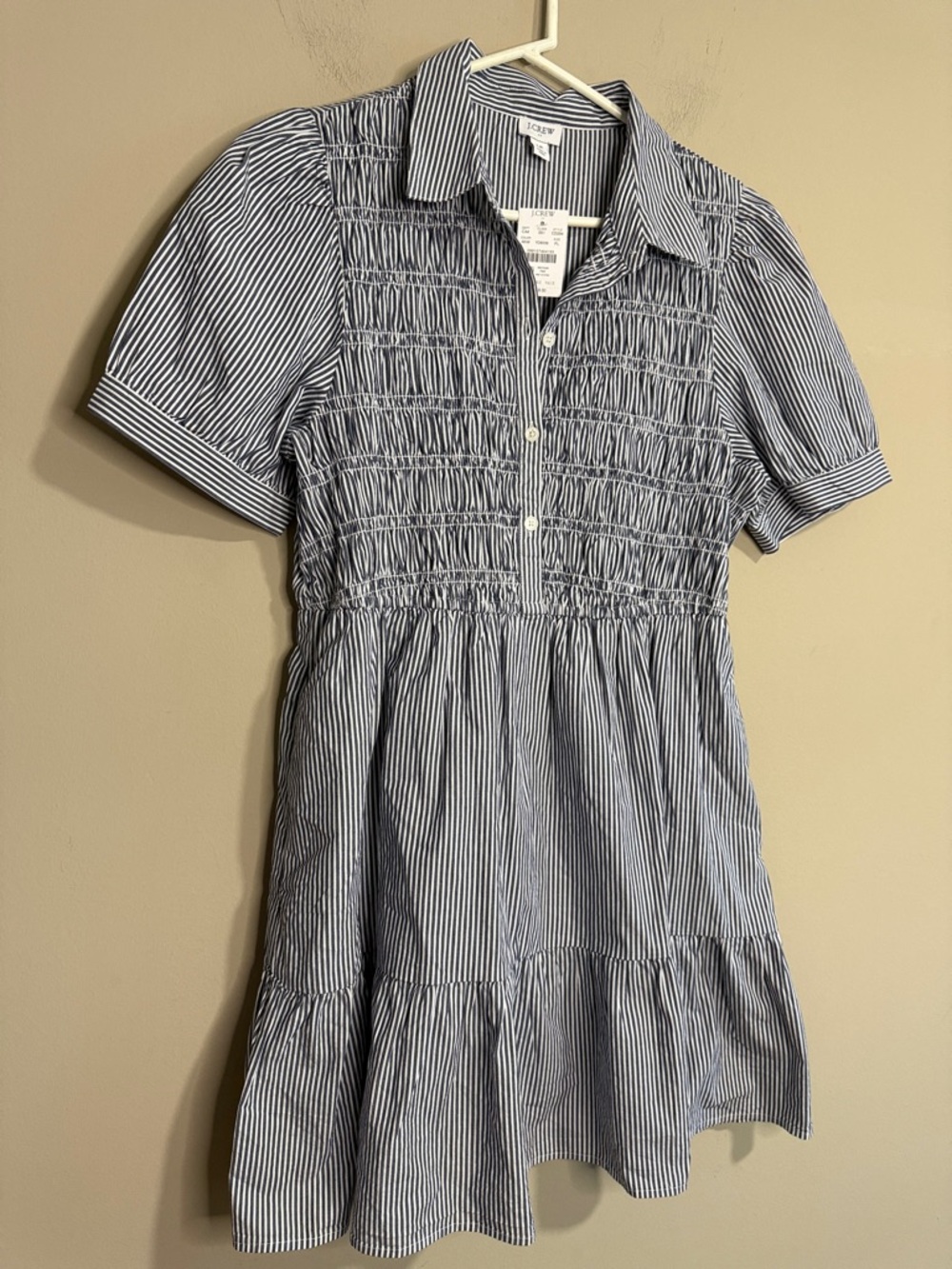 J. Crew Blue and White Striped Smocked Shirt Dress NWT - Picture 3 of 6